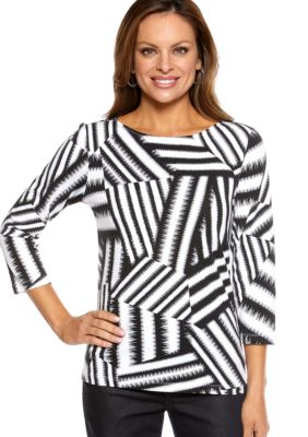 Ruby Rd Petite Favorite Boat Neck Stripe Patchwork Knit Top