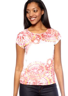 Ruby Rd Petite Favorite Kaleidoscope Printed Burnout Top