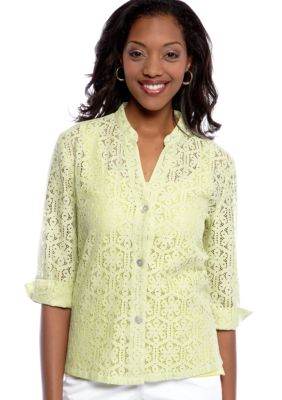 Ruby Rd Favorite Stand Collar Floral Lace Shirt