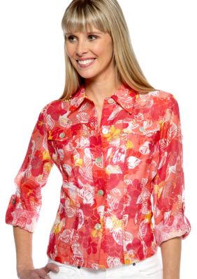 Ruby Rd Favorite Button Front Hibiscus Burnout