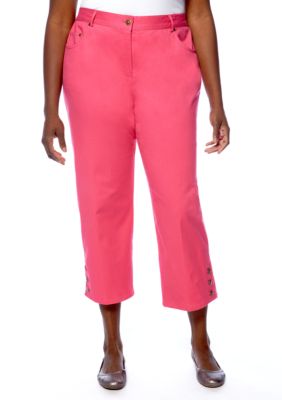 Ruby Rd Plus Size Key Item Side Elastic Stretch Twill Capri