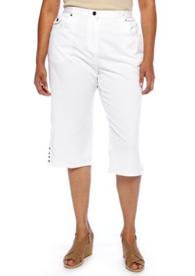 Ruby Rd Plus Size Flat Front Elastic Side Clam Digger Capri