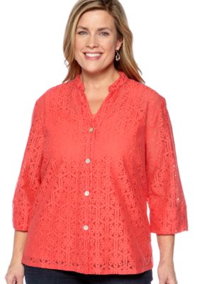 Ruby Rd Plus Size Key Item Floral Lace Button Front Shirt