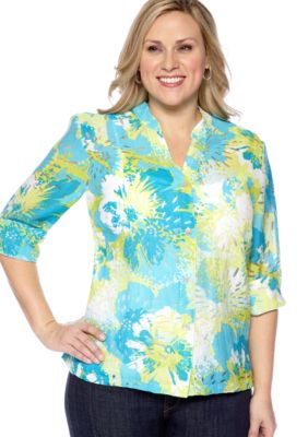 Ruby Rd Plus Size Key Items Coastal Floral Burnout Shirt
