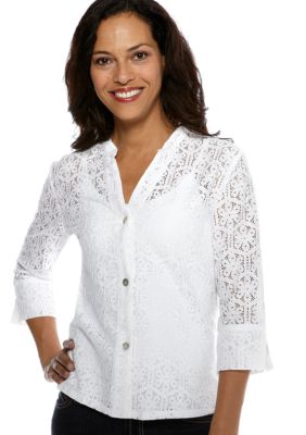 Ruby Rd Petite Favorite Stand Collar Floral Lace Shirt