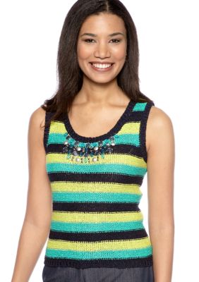Ruby Rd Ruby Rd. Boho Cool Striped Embellished Sweater Shell