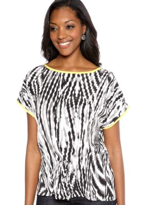 Ruby Rd Sunshine State Modern Woodgrain Printed Blouson Top