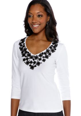Ruby Rd Sunshine State Embellished Solid Knit Top