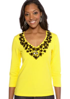 Ruby Rd Sunshine State Embellished Solid Knit Top