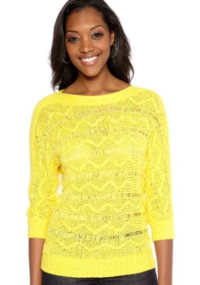 Ruby Rd Sunshine State Zig-Zag Stitch Tape Yarn Pullover Sweater
