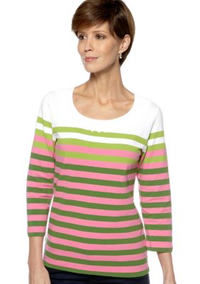 Ruby Rd Cocoa Sequin Embellished Stripe Top