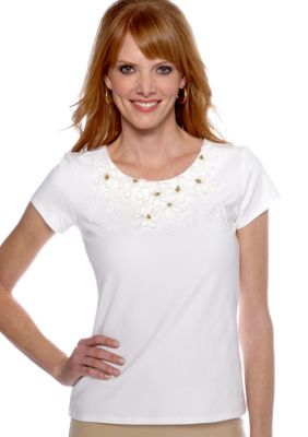 Ruby Rd wCoca Beach Lace Embellished Short Sleeve Top