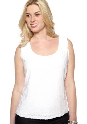 Ruby Rd Plus Size Flower Sequin Front Sleeveless Knit Top