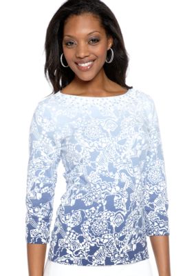 Ruby Rd Blue Horizon Embellished Boat Neck Top