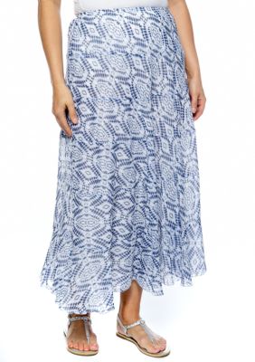 Ruby Rd Plus Size Blue Horizon Tie Dye Printed Tiered Skirt