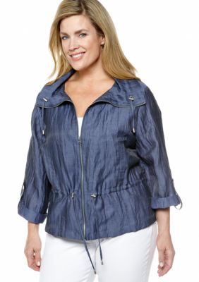 Ruby Rd Plus Size Blue Horizon Crinkle Shimmer Blouson Jacket