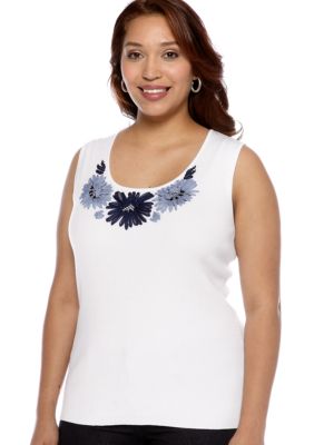 Ruby Rd Plus Size Blue Horizon Appliqued Sweater Shell