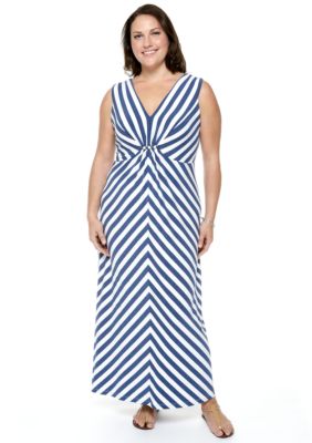 Ruby Rd Plus Size Blue Horizon Embellished Stripe Sleeveless Maxi Dress