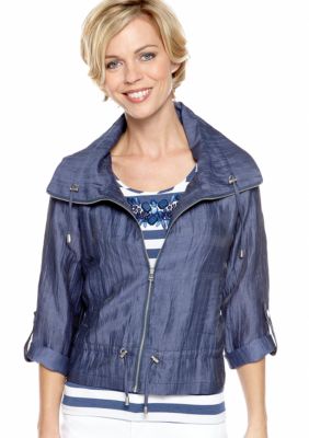 Ruby Rd Petite Blue Horizon Crinkle Linen Jacket