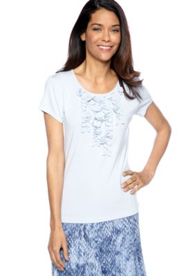 Ruby Rd Petite Blue Horizon Embellished Neckline Tee