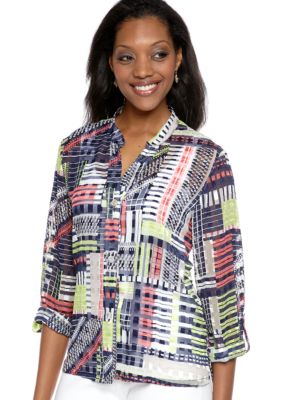 Ruby Rd Citrus Splash Jacquard Silk Printed Shirt
