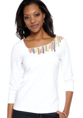 Ruby Rd Citrus Splash Embellished Asymmetrical Knit Top