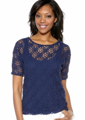 Ruby Rd Citrus Splash Floral Lace Diamond Shirt
