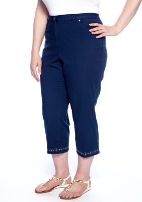Ruby Rd Plus Size Citrus Splash Embellished Canvas Capri