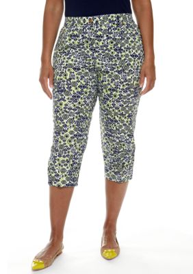 Ruby Rd Plus Size Citrus Splash Graphic Motif Canvas Capri