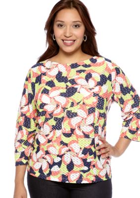 Ruby Rd Plus Size Citrus Splash Boatneck Jaquard Knit Top