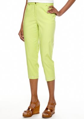 Ruby Rd Petite Citrus Splash Side Elastic Capri with Embellished Hem
