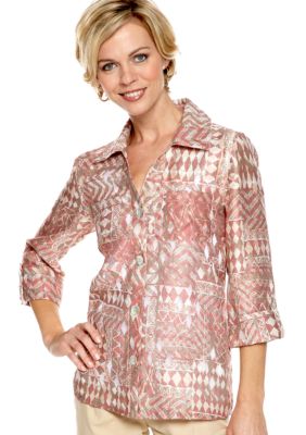 Ruby Rd Santa Fe Button Front Burnout Shirt