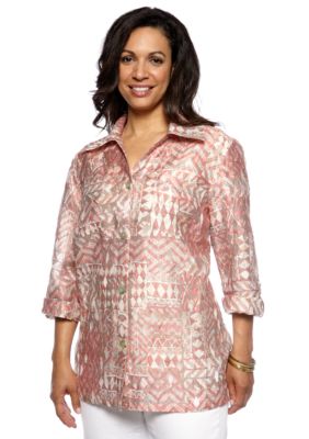 Ruby Rd Plus Size Santa Fe Button Front Burnout Shirt