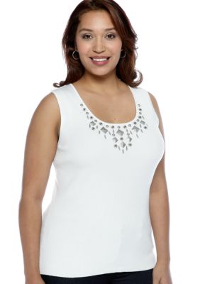 Ruby Rd Plus Size Santa Fe Embellished Sweater Shell
