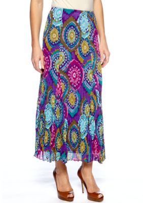 Ruby Rd Tropical Paradise Crinkle Pleat Chiffon Long Skirt