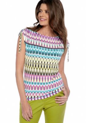 Ruby Rd Tropical Paradise Shoulder Scrunch Top