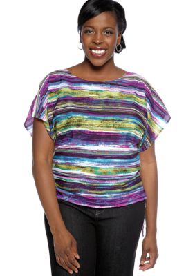 Ruby Rd Plus Size Tropical Paradise Rain Forest Striped Blouse