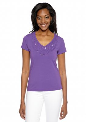 Ruby Rd Petite Tropical Paradise Embellished Knit Top