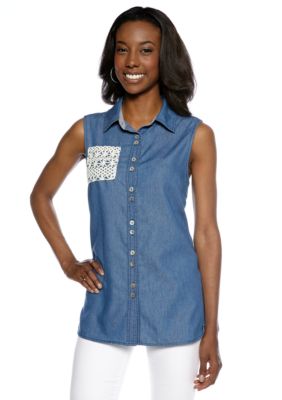 Live a Little Sleeveless Chambray Top