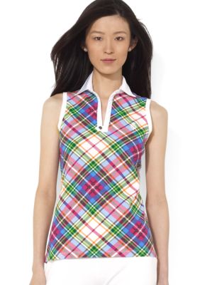 Lauren Active Sleeveless Split-Neck Plaid Polo 
