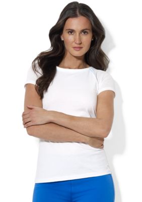 Lauren Active Cotton Crewneck Mesh-Sleeved Top