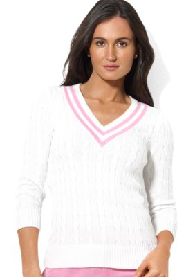 Lauren Active Cable-Knit V-Neck Sweater