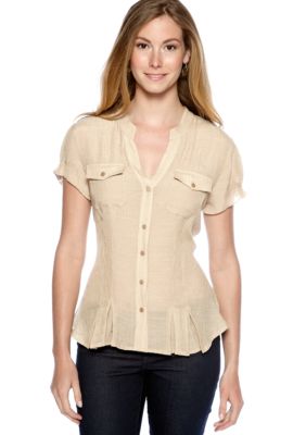 New Directions Slub Linen Top