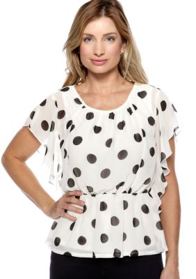 New Directions&reg; Polka Dot Peplum Woven Blouse