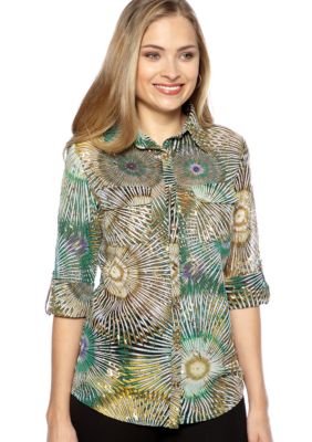 New Directions Printed Utility Shirt