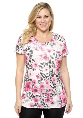 New Directions Plus Size Animal/Floral Sublimation Top