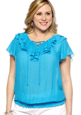 New Directions&reg; Plus Size Ruffled Collar Top