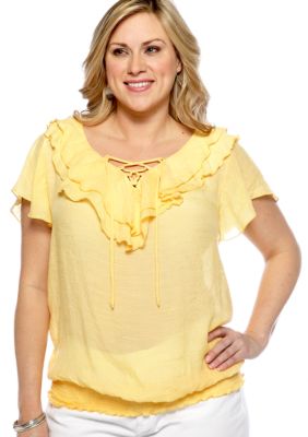 New Directions Plus Size Ruffled Collar Top