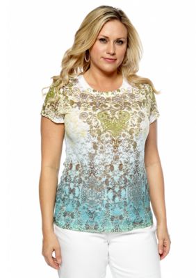 New Directions Plus Size Sublimation Printed Lace Tee