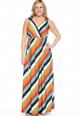 New Directions Plus Size Diagonal Stripe Maxi Dress